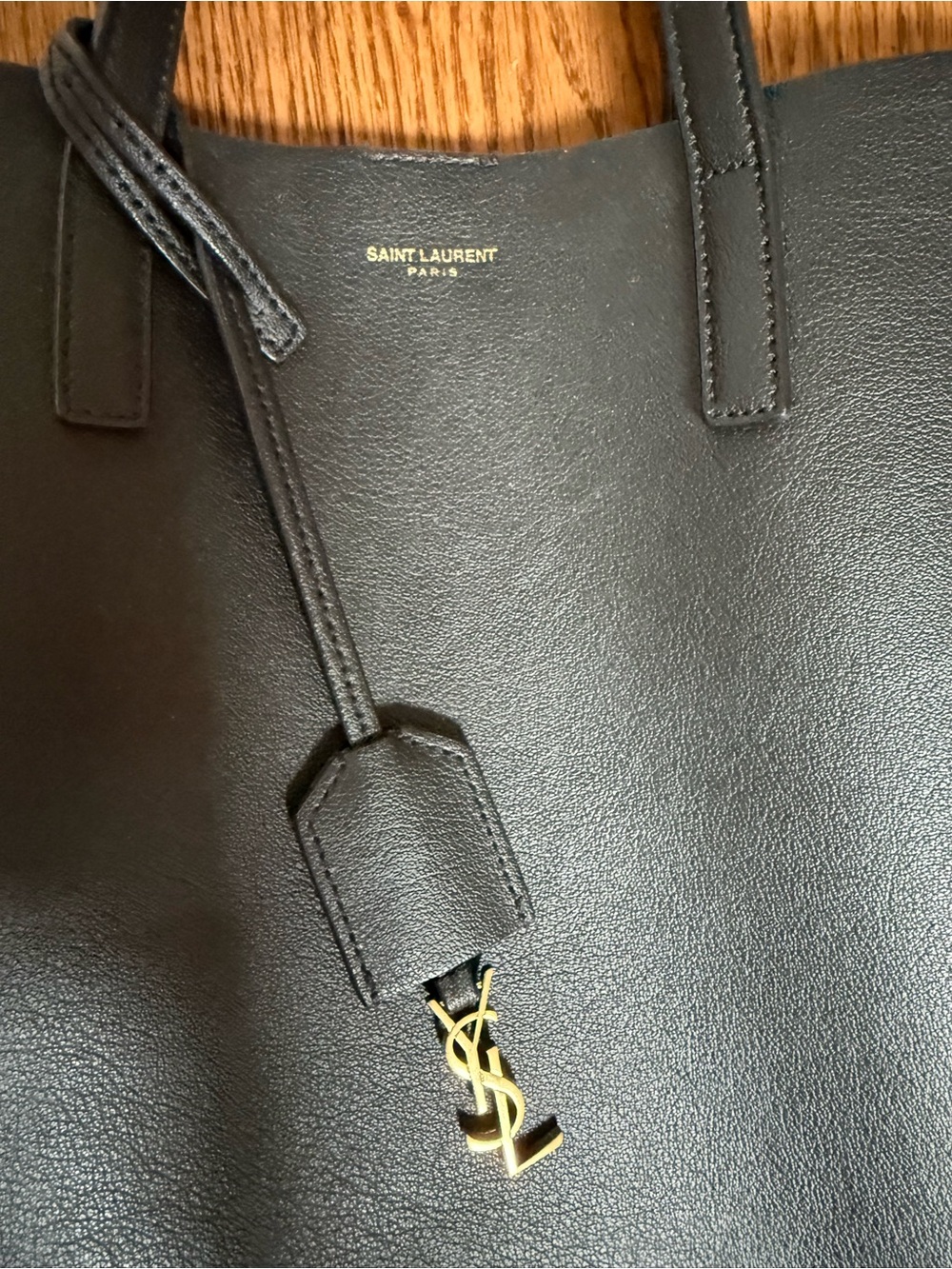 Saint Laurent Black Leather Tote with Gold YSL Charm and Strap - Picture 4 of 8